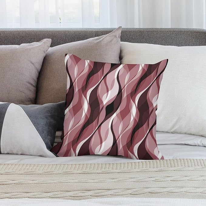 Burgundy Throw Pillow Covers Modern Abstract Ombre Burgundy Striped Decorations for Bedroom Living Room Farmhouse Sofa Pillows Bed Couch 18x18 Inch