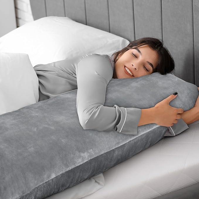 BEDELITE Body Pillow Cover with Zipper Closure, Super Soft and Cozy Fuzzy Fleece Body Pillowcase 20 x 54 Inches, Luxury Fluffy Plush Long Body Pillow Pillowcase for Fall and Winter(Gray)