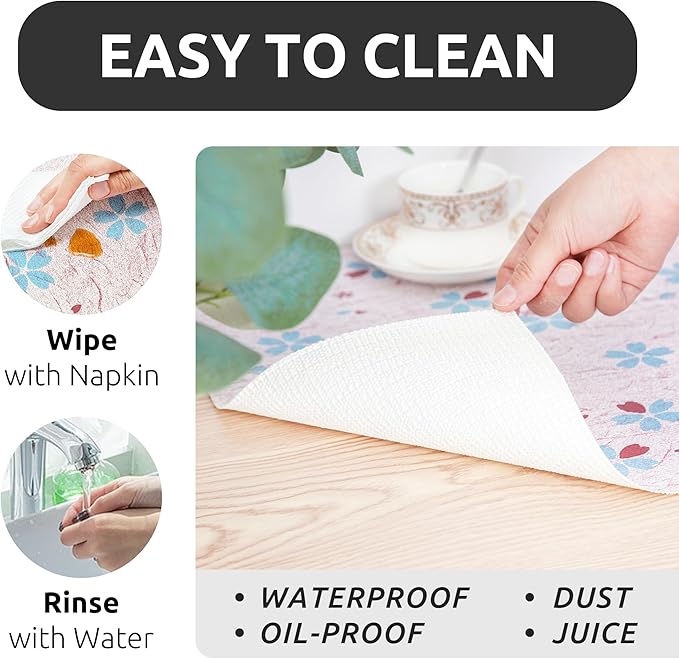 RAY STAR 12X120 Inch Shelf Liner for Kitchen Cabinets, Non-Adhesive Cabinet Liner Washable, PVC Drawer Liner for Dresser Non-Slip Bathroom (Blue-Floral)(5 Roll)