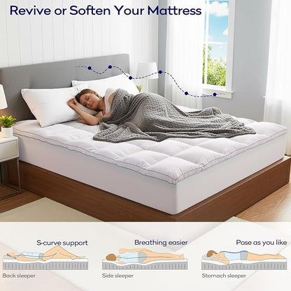 OLANLY Dual-Layer 4 Inch Twin Size Memory Foam Mattress Topper for Back Pain, 2 Inch Cooling Pillow Top Mattress Pad Cover and 2 Inch Gel Memory Foam Topper, Deep Elastic Pocket, White
