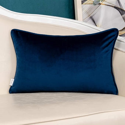 Yangest Navy Blue Striped Patchwork Throw Pillow Cover Gold Leather Cushion Cover Zippered Rectangular Pillowcase for Sofa Couch Bedroom Living Room Home Decoration, 12x20 Inch