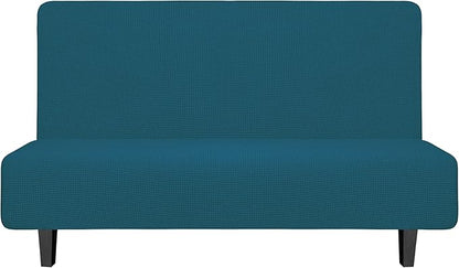 Easy-Going Stretch Futon Slipcover Armless Futon Bed Cover Furniture Protector Without Armrests with Elastic Bottom for Kids, Soft Jacquard Fabric Small Checks (Medium, Peacock Blue)