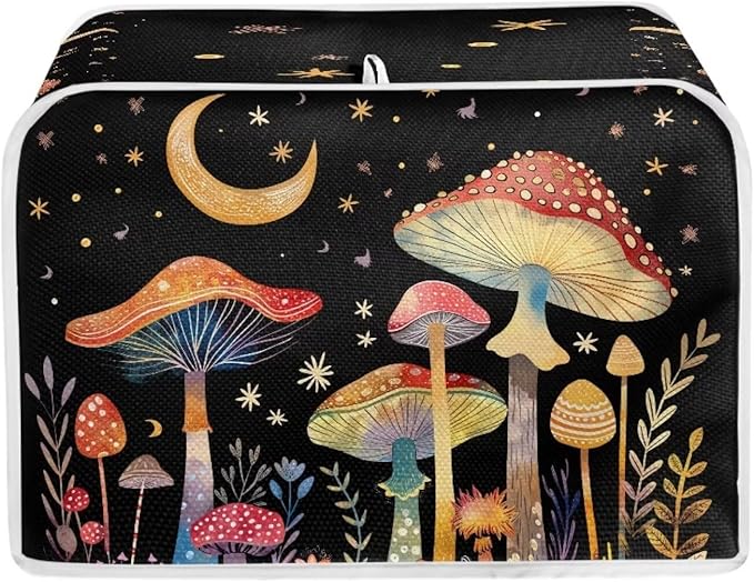 ZFRXIGN Mushroom Toaster Covers 4 Slice Toaster Dust Cover Moon Night Toaster Bag Kitchen Appliance Covers Toaster Oven Dustproof Cover Machine Washable Toaster Cover Galaxy Black