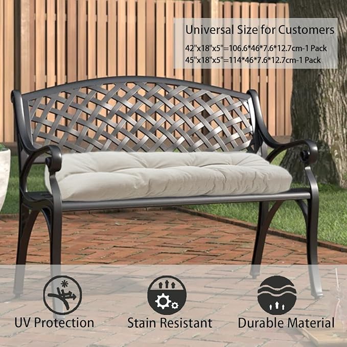 FUNHOME Outdoor Bench Cushion 45 x18 inch with Non-Slip Grips,Water Resistant Porch Swing Cushion,Bench Pillow Pads,Tufted Cushions for Patio Garden Furniture,45" Seat Cushions(Light Brown)