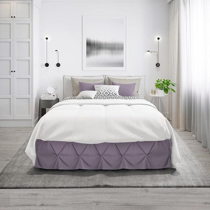 Nestl Grayish Purple Bed Skirt Cal King Size, Pinch Pleat Cal King Bed Skirt, 14" Inch Drop Cal King Bedskirt, Hotel Quality Bed Skirts, Microfiber Bedskirt for Cal King Bed, Grayish Purple Bed Skirt