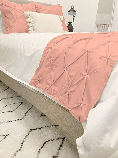 Bed Runner Set - 100% Pure Cotton 800 Thread Count - Luxury 1 Pinch Pleated Bed Runner and 2 Pillow Cover - 3 Piece Pinch Pleated Bed Runner Set California King, Peach