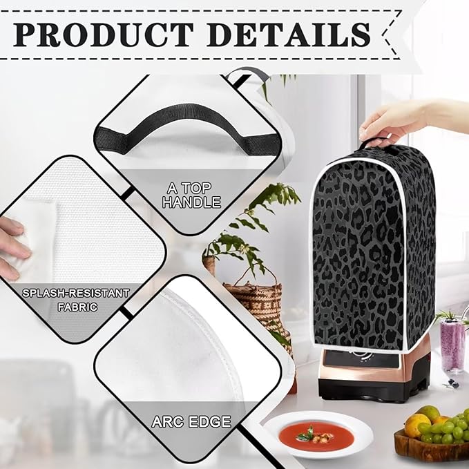 Talayituse Black Leopard Print Blender Dust Cover, Fingerprint Protection Cover for Stand Mixer or Coffee Machine, Home Kitchen Appliance Cover for Stain Dust Resistant Supplies