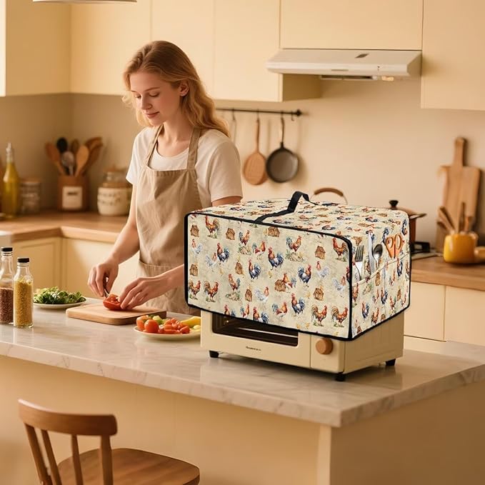 Rooster Chicken Chick Print Waterproof Toaster Oven Cover Heavy Duty Microwave Oven Dust Cover Dust-Proof Universal Kitchen Machine Covers Suitable for Most Microwave Ovens, M