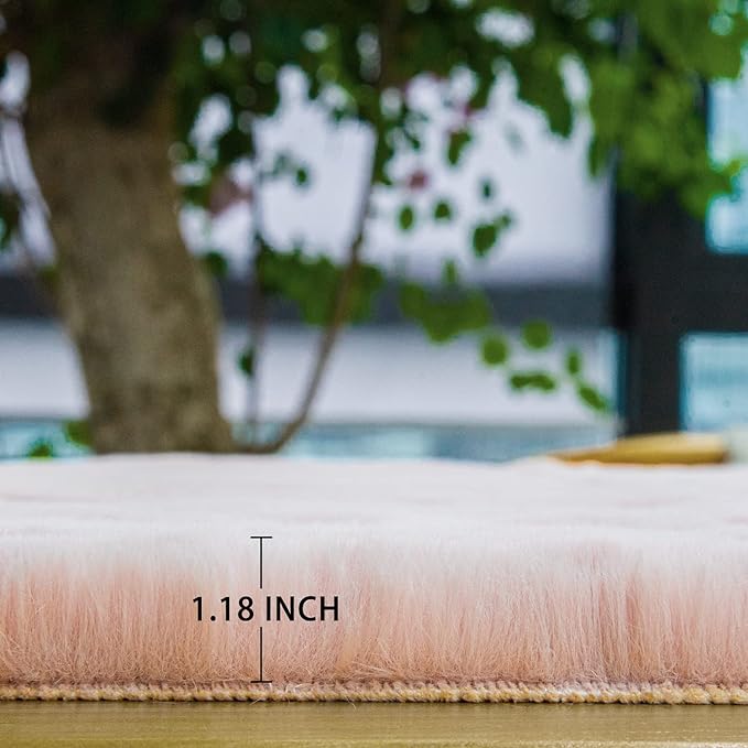 Pink Boho Round Rugs 8ft Large Fluffy Machine Washable Fuzzy Fur Area Rugs for Living Room Plush Circle Sheepskin Rugs for Bedroom Nursery Rug
