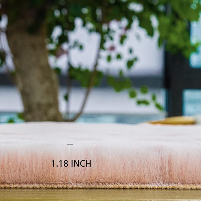 Small Pink Fuzzy Faux Rabbit Shaggy Fur Rug Furry Washable Runner Rug 2x6 Fluffy Rugs for Bedroom Living Room Nursery Rugs Teen Room Décor