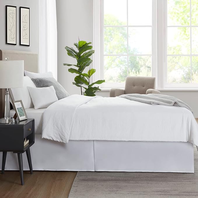 Nestl White Full Bed Skirt - Full Size Bed Skirt 14 Inch Drop - Brushed Microfiber Bed Skirts - Hotel Quality Pleated Bed Skirt - Shrinkage & Fade Resistant