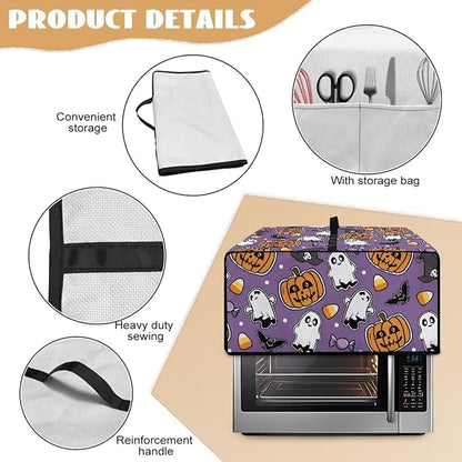 Air Fryer Toaster Oven Cover with Side Pockets, Protective Electrical Appliance Cover Kitchen Countertop Accessories, L, Ghost Pumpkin Bat Candy Violet Halloween Decor