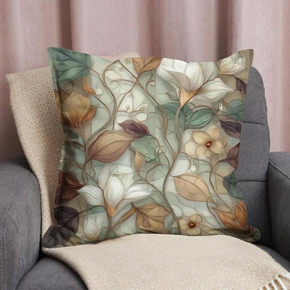 Vintage Floral Throw Pillow Covers, Vintage Flower Pattern Double Sided Cushion Cover, Indoor and Outdoor Home Art Decor Pillowcase for Sofa or Bedroom Decor 18x18inches (Flower&Leaves, 18x18inches)