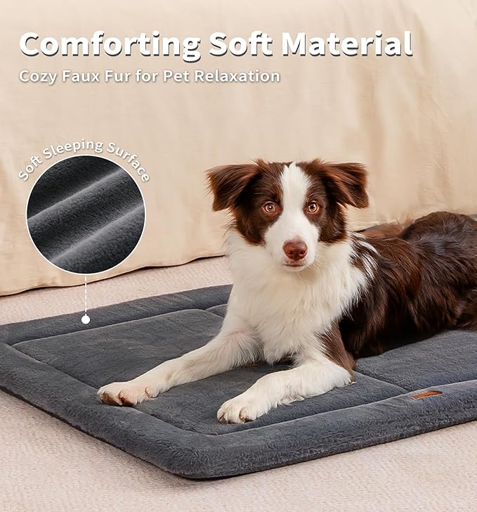MADE 4 PETS Dog Crate Pad Bed for Large Dogs, Washable & Reversible, Anti-Slip Kennel Mat for Cozy Sleeping, Soft Fluffy Dog Bed for Indoor & Outdoor Use, 36"x27", Dark Gray