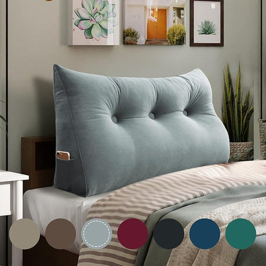 Wedge Headboard Pillow Dorm Room Reading Pillow Back Support for Sitting Up in Bed Bolster Lumbar Cushion Body Pillow Positioning Bedrest Velvet 39in Light Gray Twin