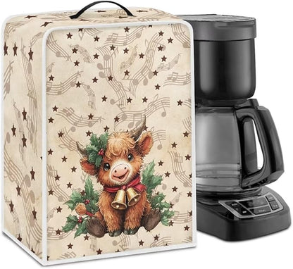 Christmas Coffee Maker Cover, Dustproof Washable Highland Cow Coffee Machine Protector with Handle