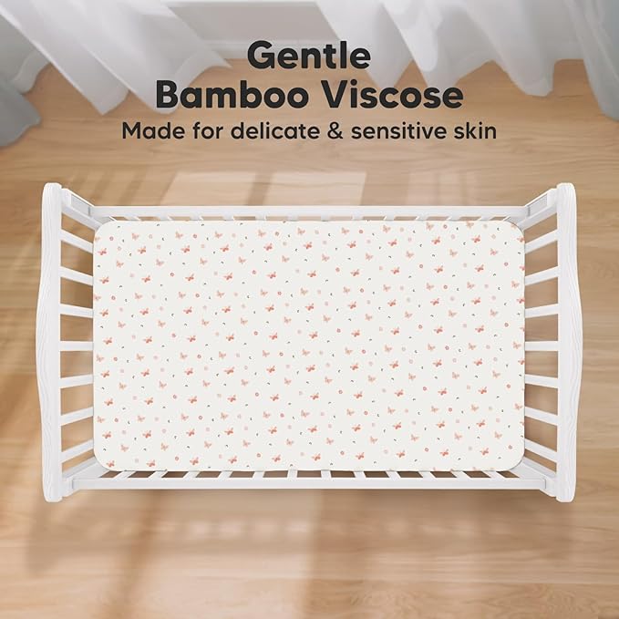 KeaBabies 2-Pack Baby Crib Sheets for Boys, Girls - 52x28 Viscose Derived from Bamboo Toddler Bed Sheets Neutral, Fitted Crib Mattress Cover for Standard Baby Bedding, Soft & Cozy (Butterflies)