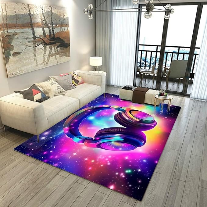6' x 9' Galaxy Game Area Rug Large Music Headphone Rugs Space Colorful Throw Rug Non-Slip Carpet Doormats for Living Room Bedroom Apartment Dorm Floor Mat,180 X 275cm