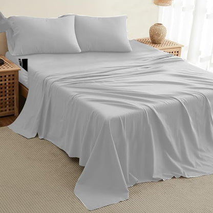 DREAMCARE California King Sheet Sets – 4 pcs Cooling Sheets – up to 21” Deep Cal King Sheets – Hotel Luxury Pillowcases – Superior Softness 100% Fine Microfiber with Side Pocket – Light Gray