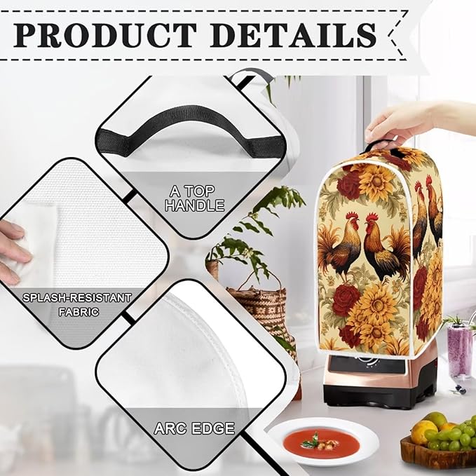 Rooster Toaster and Blender Cover Set Washable Coffee Maker Appliance Covers Sunflower Kitchen Accessories Size M