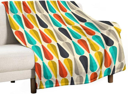 Mid Century Throw Blanket, Modern Drop Shape Retro Colors Boho Orange Teal Black Geometric Pattern Throws Blankets for aby Toddler Dog Cat 40"x50"