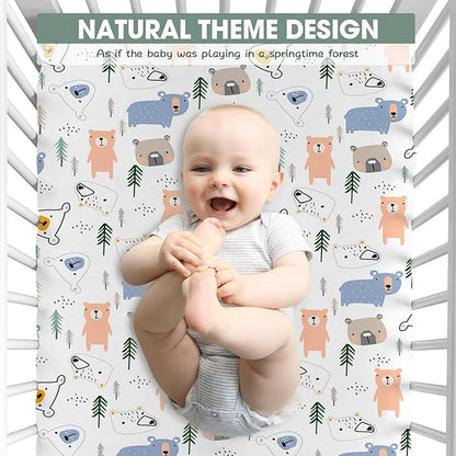 Bimocosy Crib Sheets 4 Pack, Baby Crib Sheets Fitted for Boys and Girls Breathable & Snug Fit, Soft Toddler Bed Sheets for Standard Crib Mattress Nursery Daycare Essentials, Bear Cub