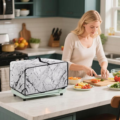 Toaster Oven Dust Cover with Pockets, Stain-resistant Kitchen Electrical Appliance Cover Countertop Ovens Decorations, S, 14.5 x 18.5 x 9 Inches, White Marble Black Crack