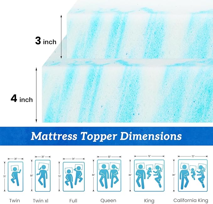 Sweetcrispy Mattress Topper California King, 2 Inch Thick Memory Foam Gel Infused Cooling Toppers Pad for Bed, Sleeper Sofa, RV, Camper, CertiPUR US Certified, Ventilated and Breathable