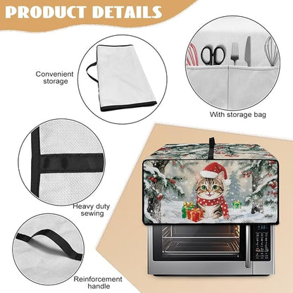 Air Fryer Toaster Oven Dust Cover Dust Protection Countertop Convection Oven Cover Stain-resistant Kitchen Appliance Protector for Christmas Winter, M, Cat Snowy Tree Print