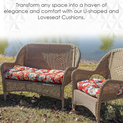 RSH DECOR: Tufted U-Shape Wicker Seat Cushions Set of 2 | 19” x 19” | All-Weather Spun Fabric | Water-Resistant | Outdoor Chair Cushions for Patio Furniture | Daelyn Navy