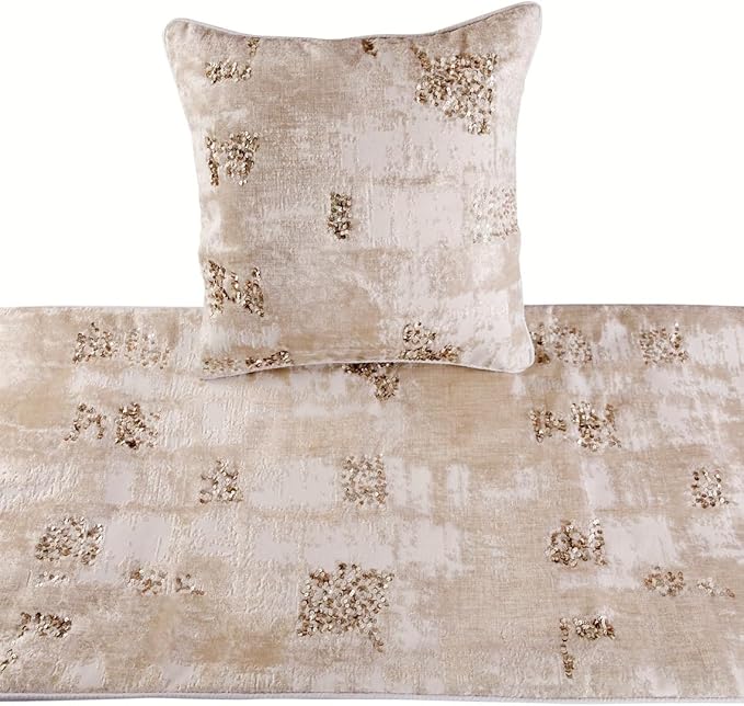 The HomeCentric Ivory Bed Runner Without Pillow Cover, King Size 90"x18" Decorative Bed Runner, Ivory Velvet Bed Scarf in Foil Velvet with Sequin - Creative Grudge