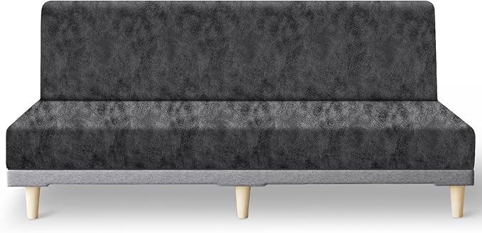 molasofa Leather Like Stretch Futon Slipcover Armless Futon Bed Sofa Cover Furniture Protector with Elastic Bottom, Soft and Washable Futon Cover for Sofa Bed Stay in Place（Larger，Light Grey）