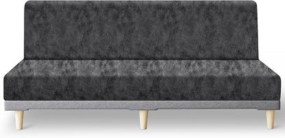molasofa Leather Like Stretch Futon Slipcover Armless Futon Bed Sofa Cover Furniture Protector with Elastic Bottom, Soft and Washable Futon Cover for Sofa Bed Stay in Place（Larger，Light Grey）