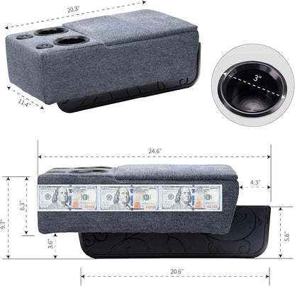 Removable Sofa Armrest, Dual Cup Holders Large Size Multifunctional Couch Caddy Storage Arm Rest with Power Wireless Charging Stand & LED Reading Light for Sofa Middle Seat Adjustable