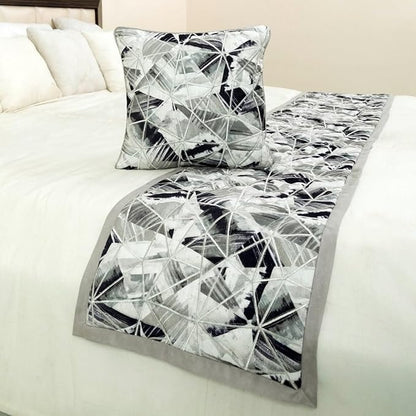 The HomeCentric King/Queen/Twin Grey Decorative CA King 86"x18" Bed Runner Without Pillow Cover, Print & Embroidery Bed Scarf on Cotton Fabric - Grey Angular