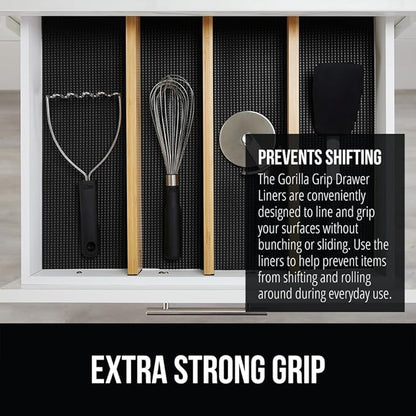 GORILLA GRIP powerGRIP Drawer Shelf and Cabinet Liner, Thick Strong Hold, Non-Adhesive Liners Protect Kitchen Cabinets and Cupboard, Bathroom Drawers, Easy Install, Breathable Mat, 24" x20', Black