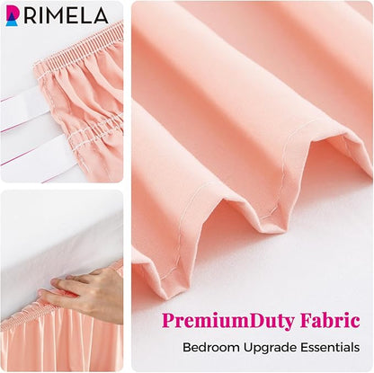 RIMELA Peachy Coral Bed Skirt Queen Size 15 Inch Drop, Elastic Bed Skirting for Bed Base and Frame, Bedding Dust Ruffle Easy to Install, Wrap Around Adjustable Bedskirt