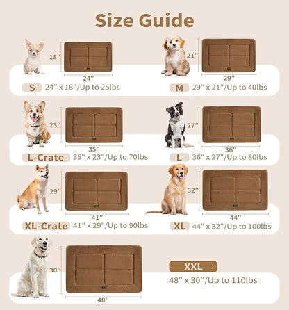 MADE 4 PETS Dog Crate Pad Bed for Large Dogs, Washable & Reversible, Anti-Slip Kennel Mat for Cozy Sleeping, Soft Fluffy Dog Bed for Indoor & Outdoor Use, 41"x29", Brown