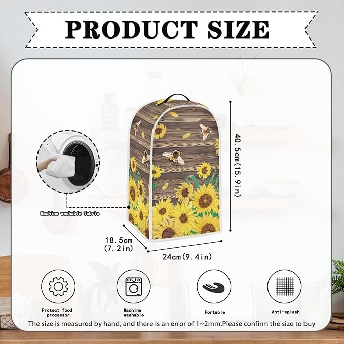 Talayituse Bee Sunflower Wood Print Blender Dust Cover, Fingerprint Protection Cover for Stand Mixer or Coffee Machine, Home Kitchen Appliance Covers for Stain Dust Resistant Supplies