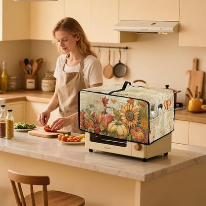 Toaster Oven Dust Cover Small Kitchen Appliance Cover for Countertop Convection Ovens,Small Appliances, M, 16.5 x 20.5 x 10 Inches, Retro Pumpkin Sunflower