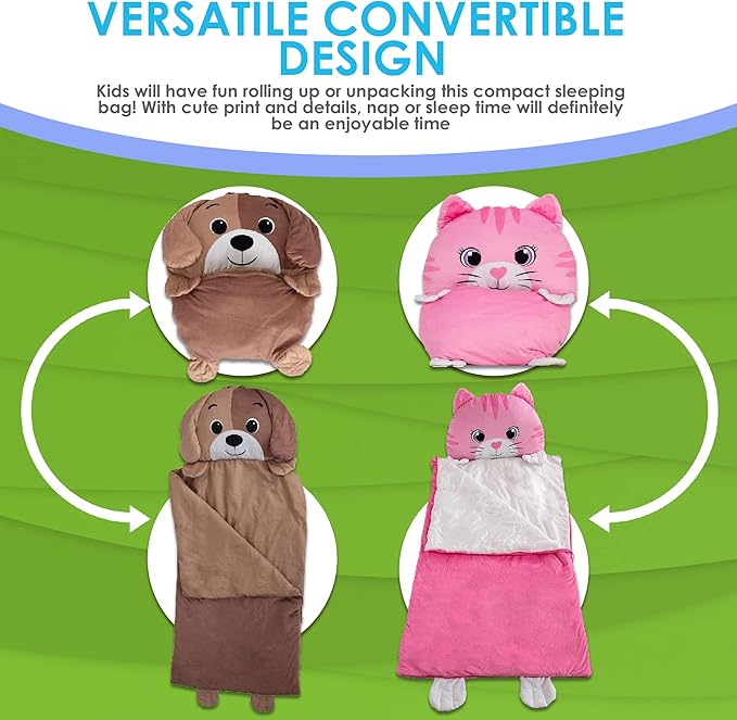 Kid's Nap Buddies Character Preschool Nap Mat, Toddler Sleeping Bag with Pillow for Daycare, Ages 3+