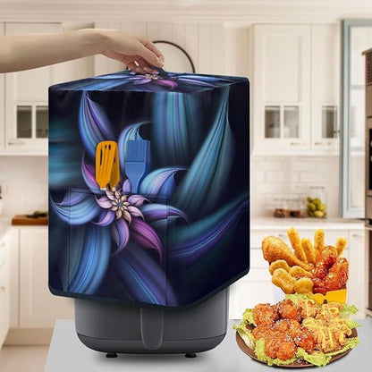 Insulated Air Fryer Appliance Cover Dust Cover with Storage Pocket for Spoon/Cooking Utensils/Recipes, Easy to Clean Machine Washable, Blue Purple Flower