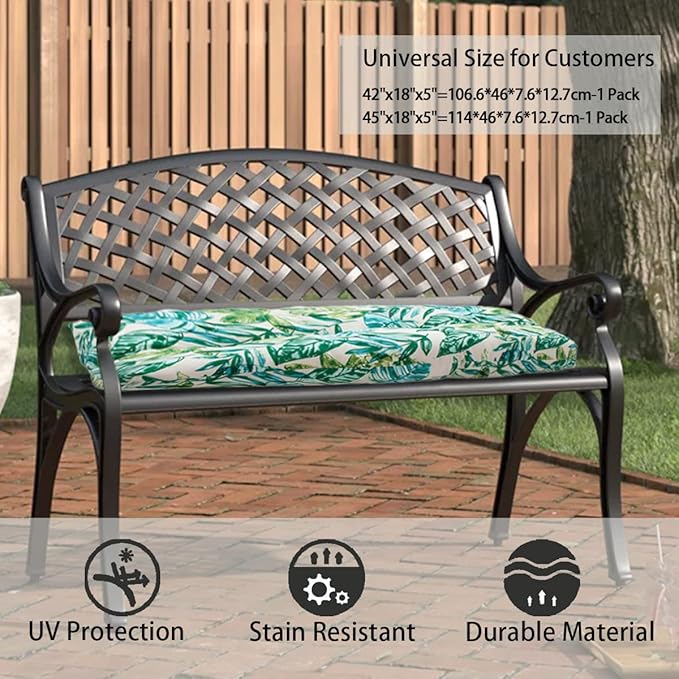FUNHOME Outdoor Bench Cushion 45 x18 inch with Non-Slip Grips,Water Resistant Porch Swing Cushion,Bench Pillow Pads,Floral Tufted Cushions for Patio Garden Furniture,45" Seat Cushions(Palm Leaf)
