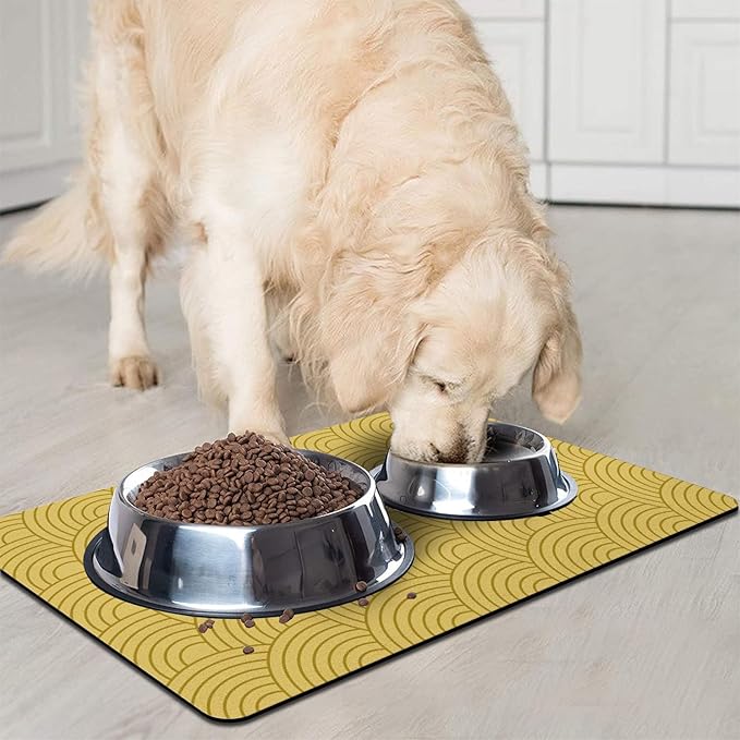 Dog Food Mat for Floors, Absorbent and Quick-Drying Pet Cat Food Mat,Anti-Fouling and Easy-to-Clean Pet Feeding Mat,Dog Bowl Mats for Messy Drinking Water Bowls.16x24inch Boho Style