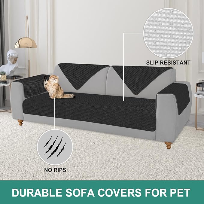 Foxdecor Couch Cover Sofa Covers Washable, Dog Bed Cover Couch Covers for 3 Cushion Couch Sofa Pet Friendly, Dog Couch Cover Furniture Covers for Pets.(Black 32x53 inch)