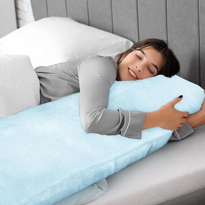 BEDELITE Body Pillow Cover with Zipper Closure, Super Soft and Cozy Fuzzy Fleece Pillowcase 20 x 54 Inches, Luxury Fluffy Plush Long Body Pillow Pillowcase for All Seasons(Blue)