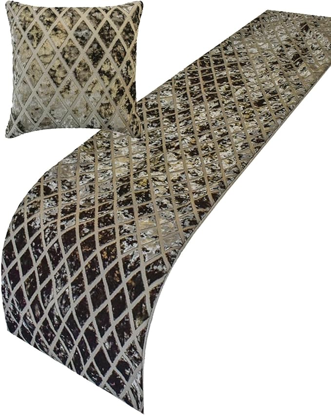 The HomeCentric King/Queen/Twin Grey Decorative Bed Runner Queen 74"x18" Bed Runner with One Pillow Cover, Diamond Pattern, Velvet Cut Bed Scarf on Velvet Fabric - Grey Velvet Verve