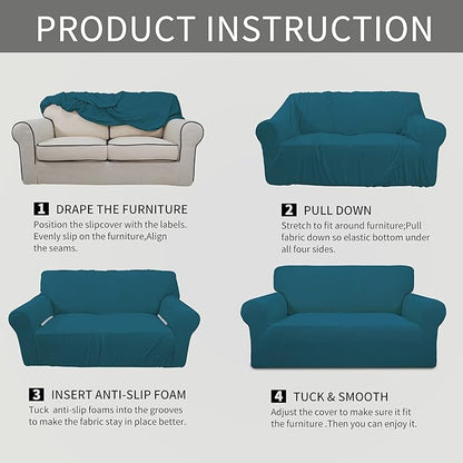 Easy-Going Stretch Sofa Slipcover 1-Piece Sofa Cover Furniture Protector Couch Soft with Elastic Bottom for Kids, Polyester Spandex Jacquard Fabric Small Checks (Sofa, Peacock Blue)