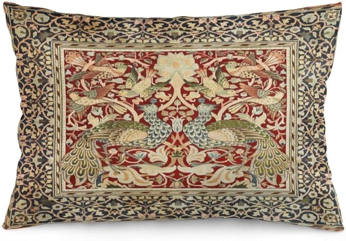 Vintage Peacock Floral William Morris Throw Pillow Covers 12x20 Inch Aesthetic Pillow Velvet Decorative Pillowcase Home Decor Living Room Cushion Case for Bed Sofa Couch