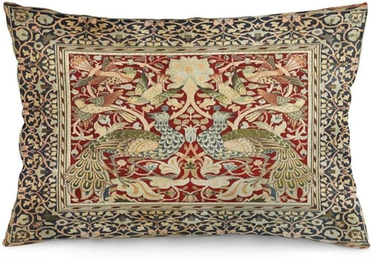 Vintage Peacock Floral William Morris Throw Pillow Covers 12x20 Inch Aesthetic Pillow Velvet Decorative Pillowcase Home Decor Living Room Cushion Case for Bed Sofa Couch